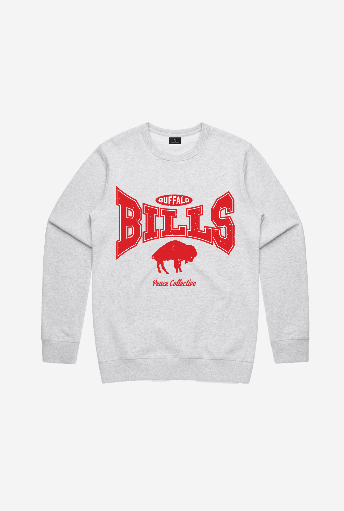 Pull à col ras du cou graphique délavé Buffalo Bills - Cendre