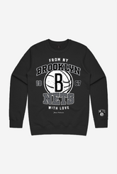 Brooklyn Nets Washed Crewneck - Black