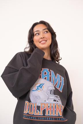 Miami Dolphins Helmet SuperHeavy™️ Crewneck - Off Black