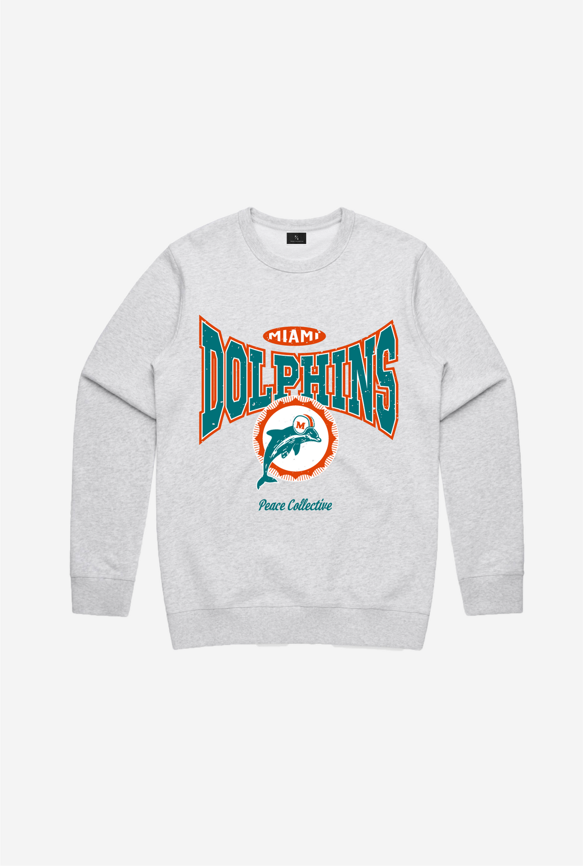 Pull ras du cou graphique délavé Miami Dolphins - Cendre