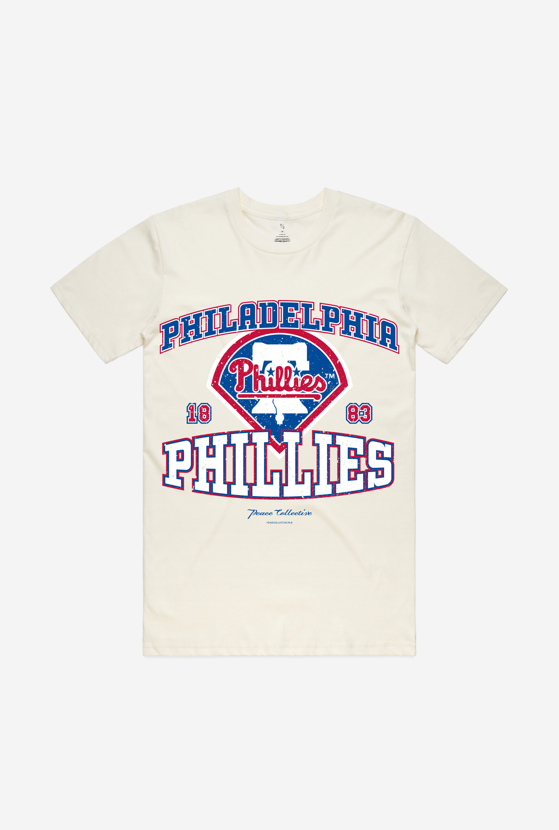 T-shirt délavé vintage des Phillies de Philadelphie - Ivoire