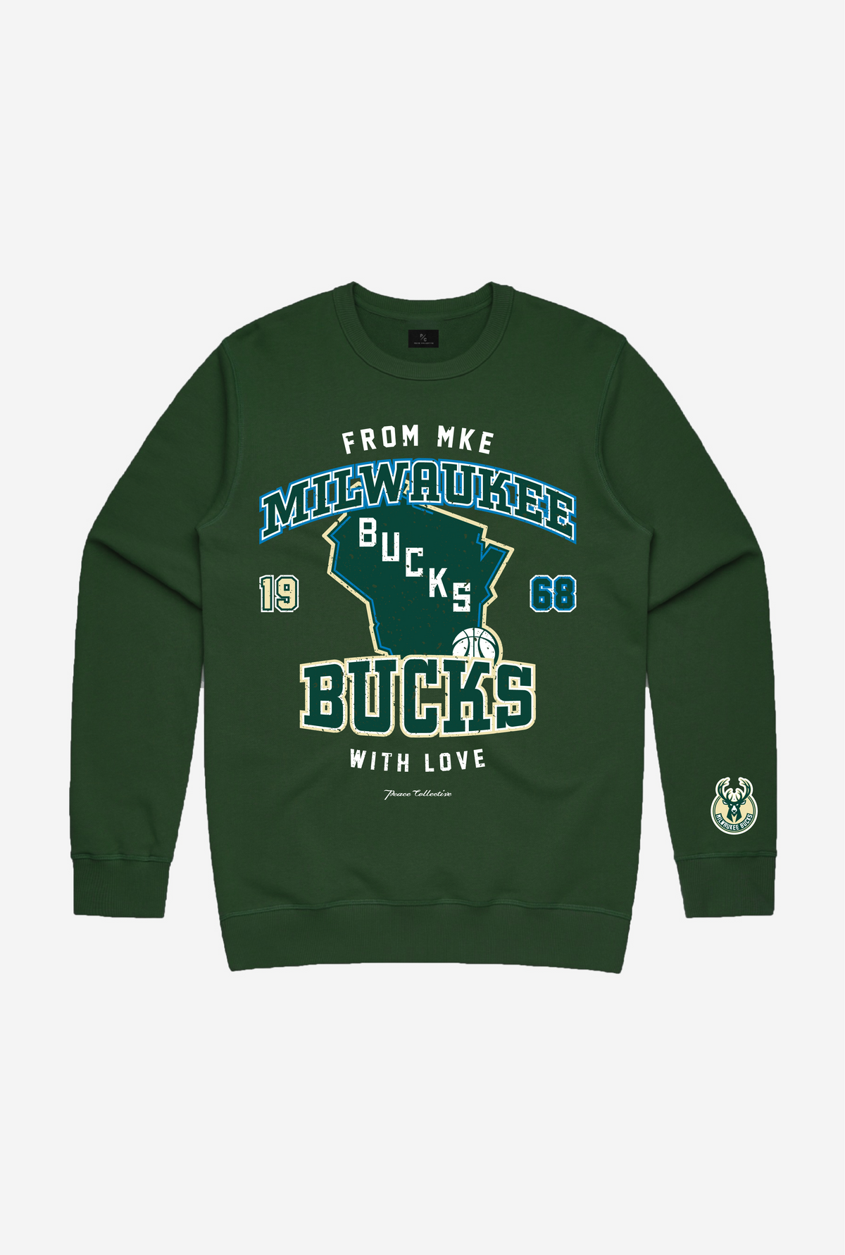 Milwaukee Bucks Washed Crewneck - Forest Green