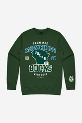 Milwaukee Bucks Washed Crewneck - Forest Green