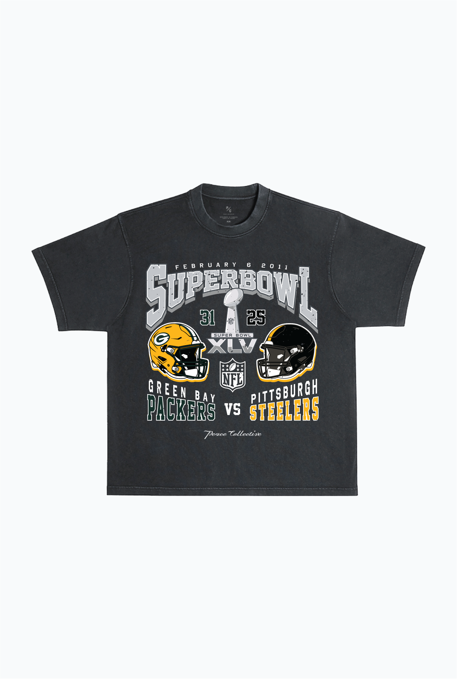Super Bowl XLV : Packers de Green Bay vs Steelers de Pittsburgh T-shirt délavé - Noir