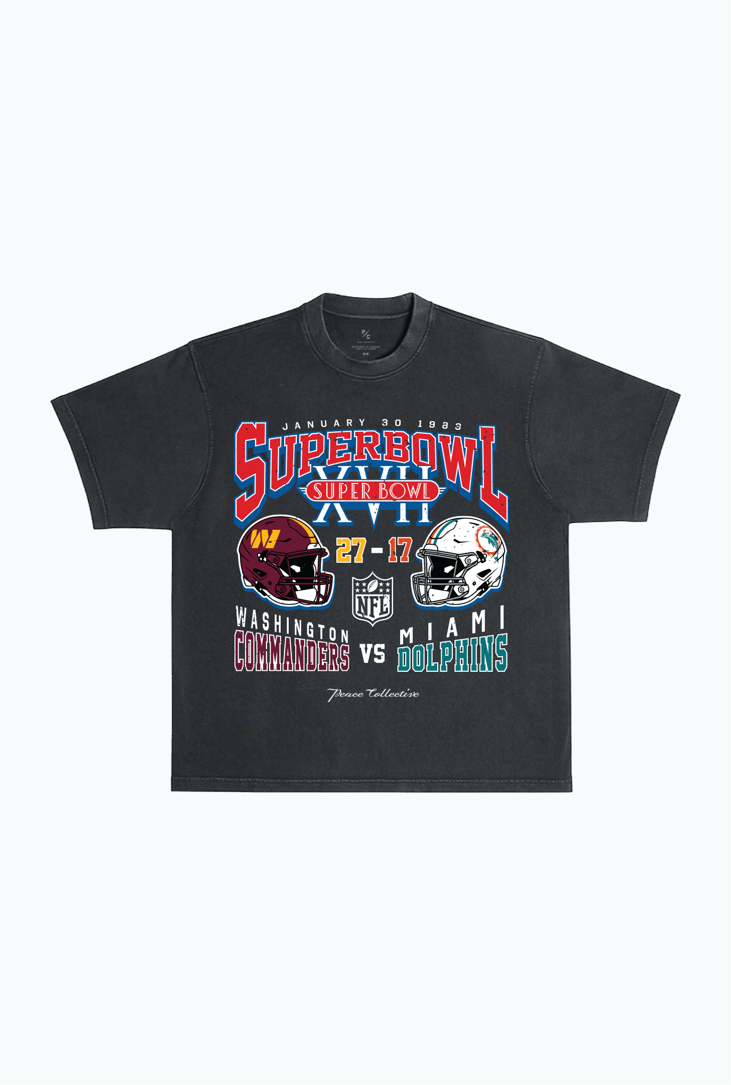 Super Bowl XVII : Washington Redskins vs Miami Dolphins T-shirt délavé - Noir