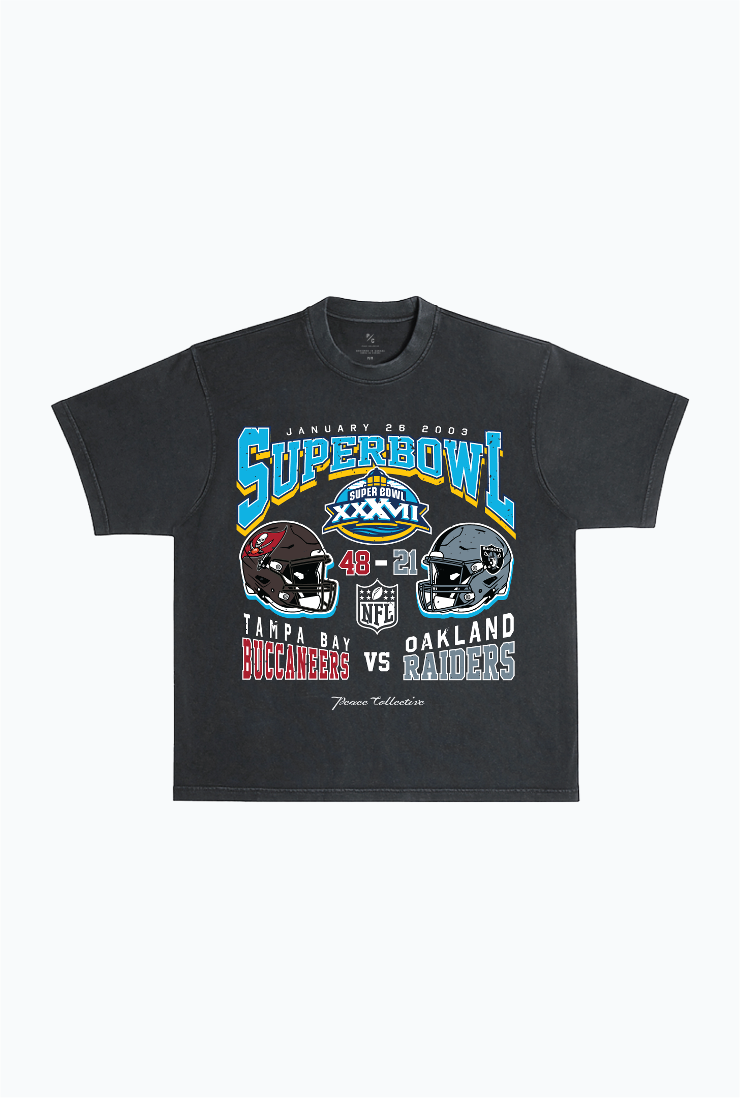 Super Bowl XXXVII : Tampa Bay Buccaneers vs Oakland Raiders T-shirt délavé - Noir