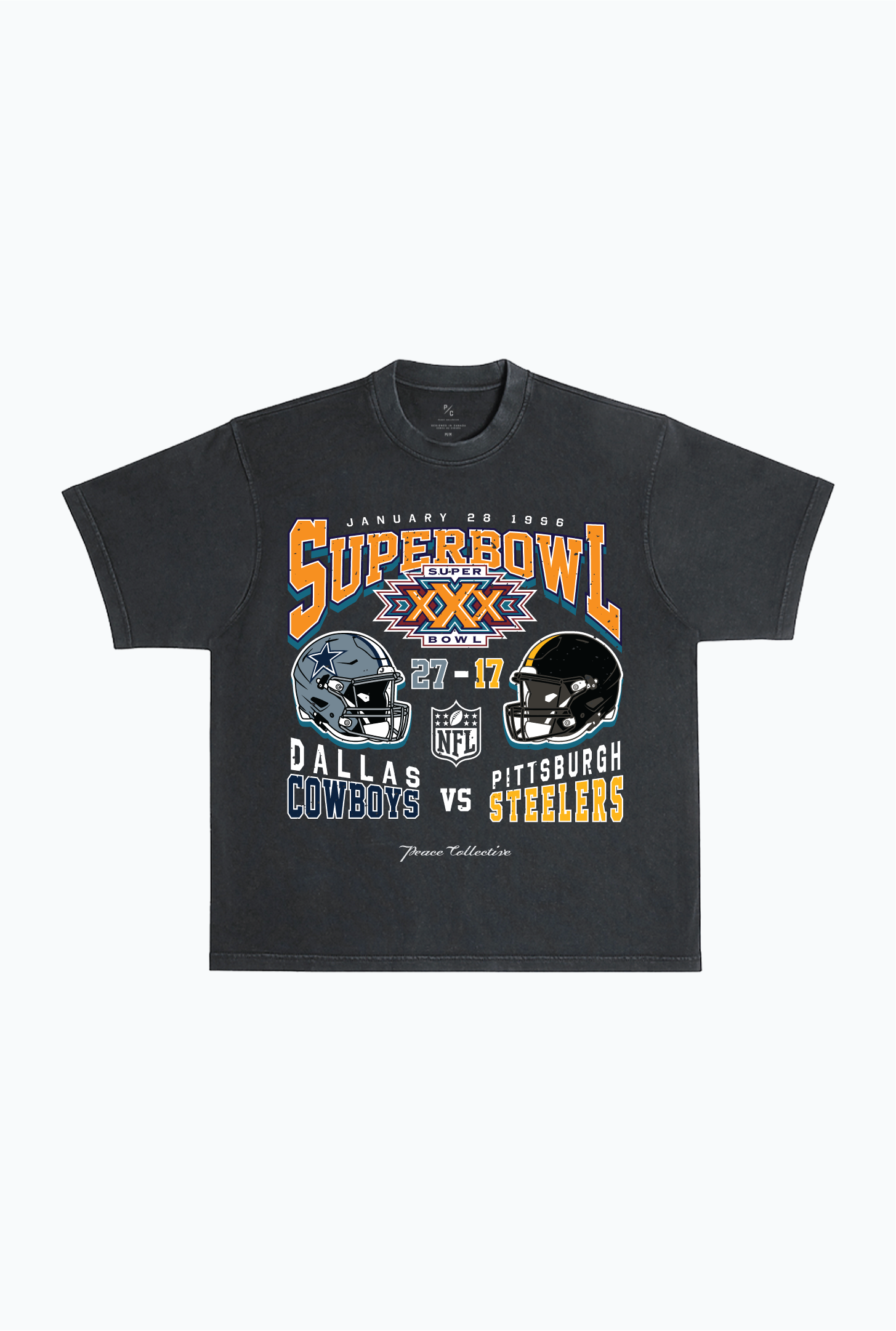 Super Bowl XXX : Dallas Cowboys vs Pittsburgh Steelers T-shirt délavé - Noir