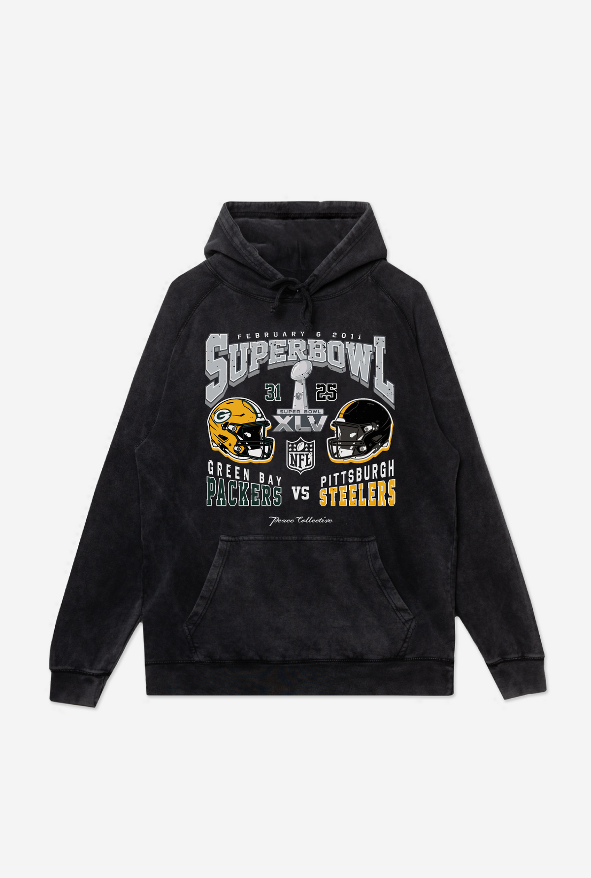 Super Bowl XLV: Green Bay Packers vs. Pittsburgh Steelers Stonewashed Hoodie - Black