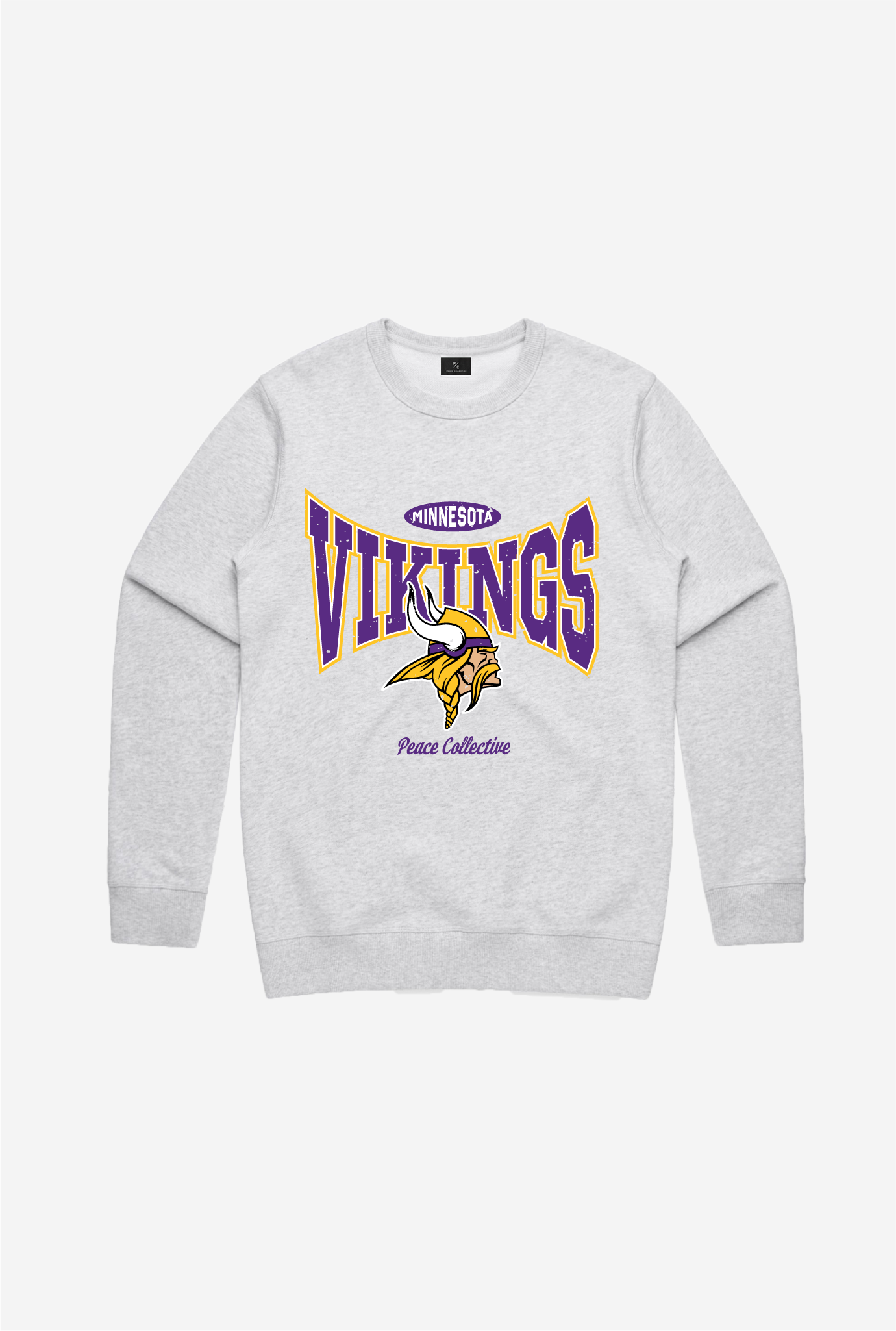 Pull ras du cou graphique délavé Vikings du Minnesota - Cendre