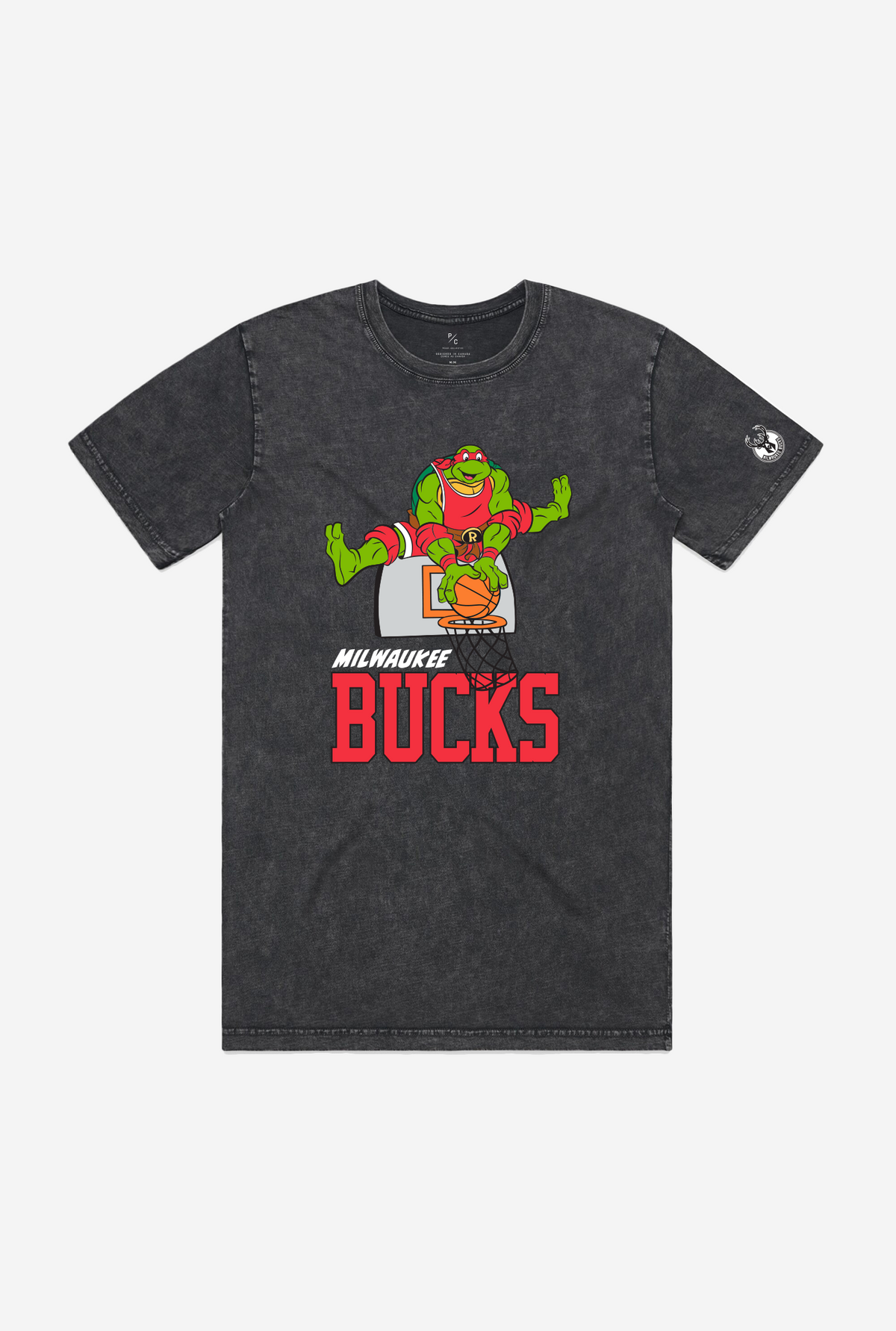 P/C x TMNT Milwaukee Bucks Stonewash T-Shirt - Black