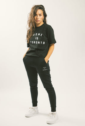 Home is Toronto Varsity Cropped T-Shirt - Black