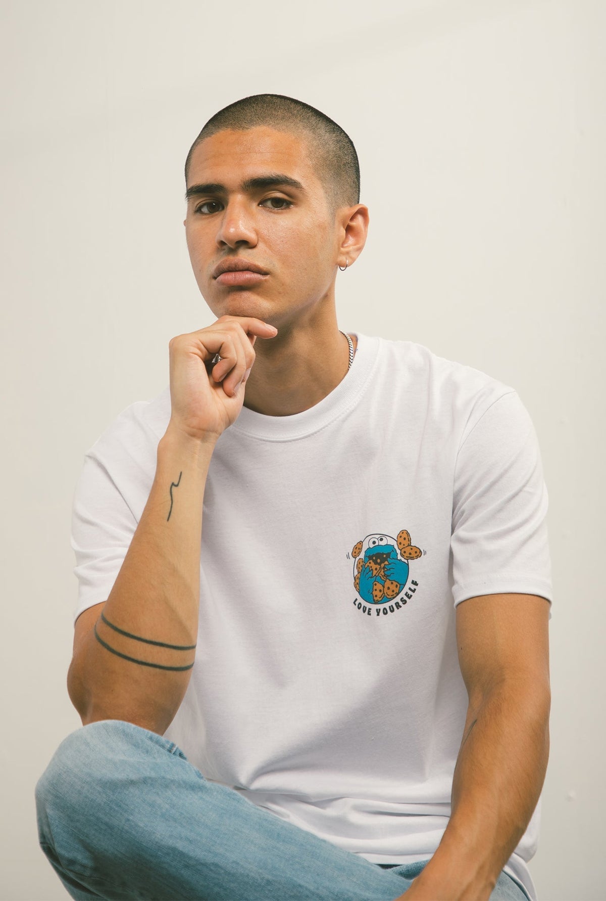 T-shirt Love Yourself Cookie Monster - Blanc