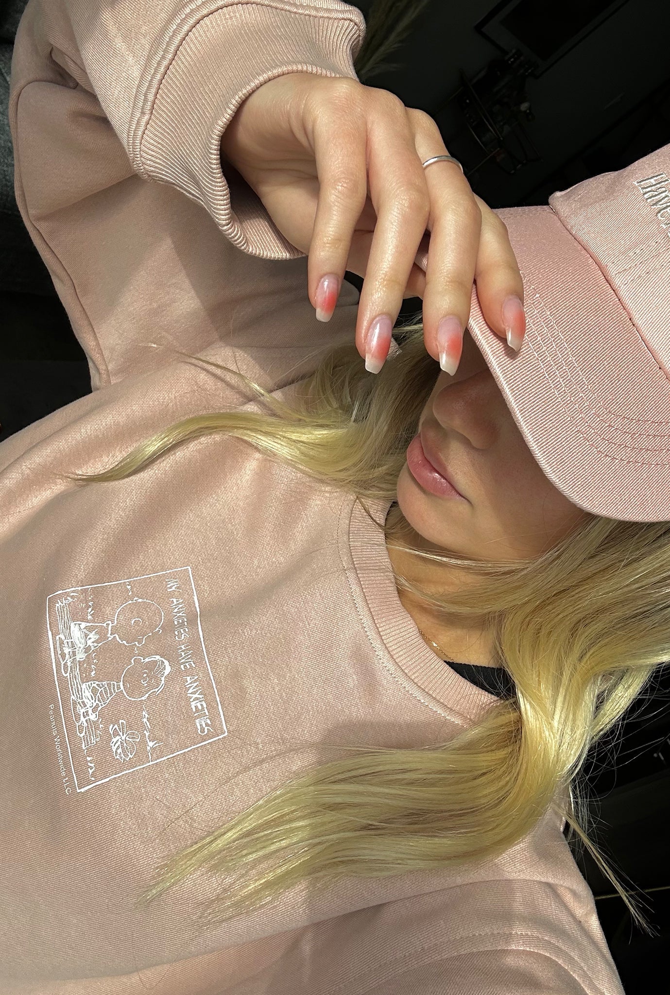 Peanuts My Anxieties have Anxieties Crewneck - Dusty Rose