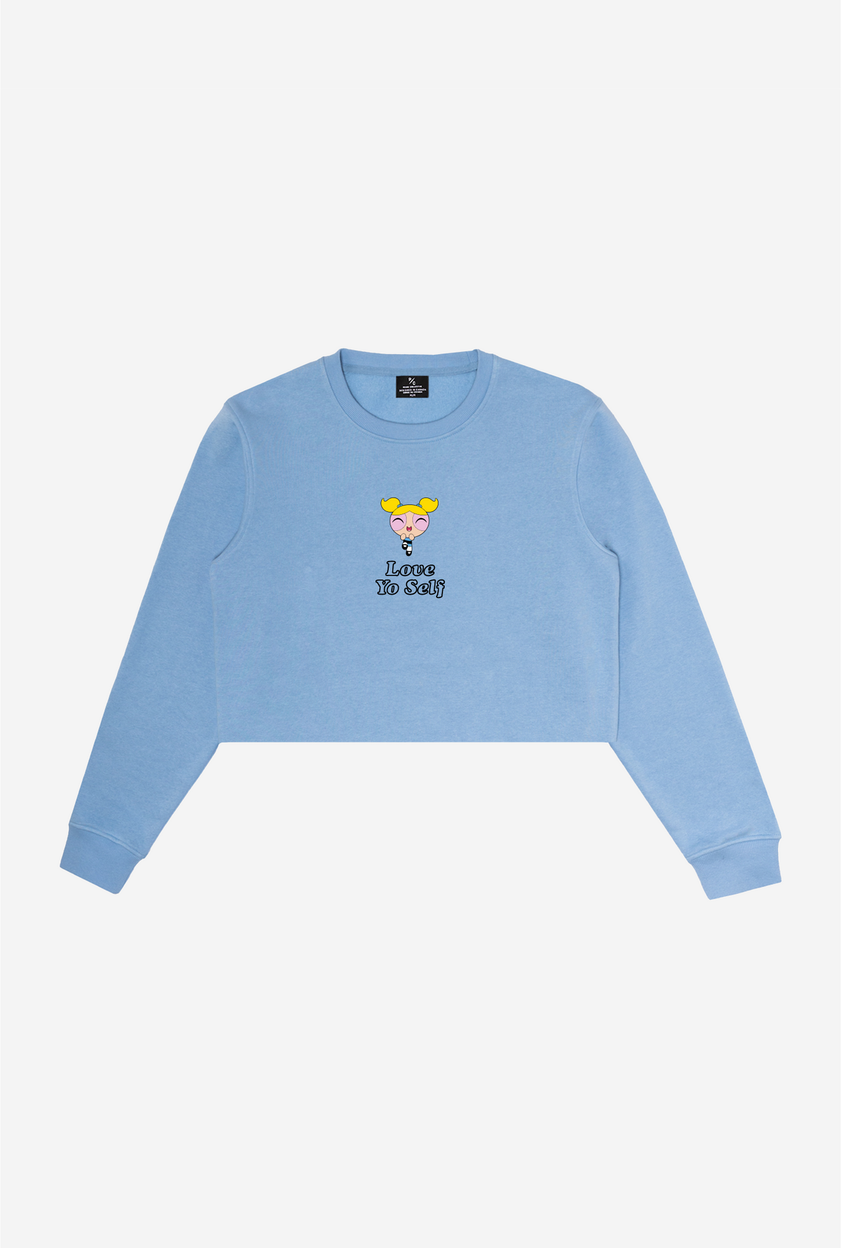Bubbles Love Yo Self Cropped Crewneck - Vista Blue