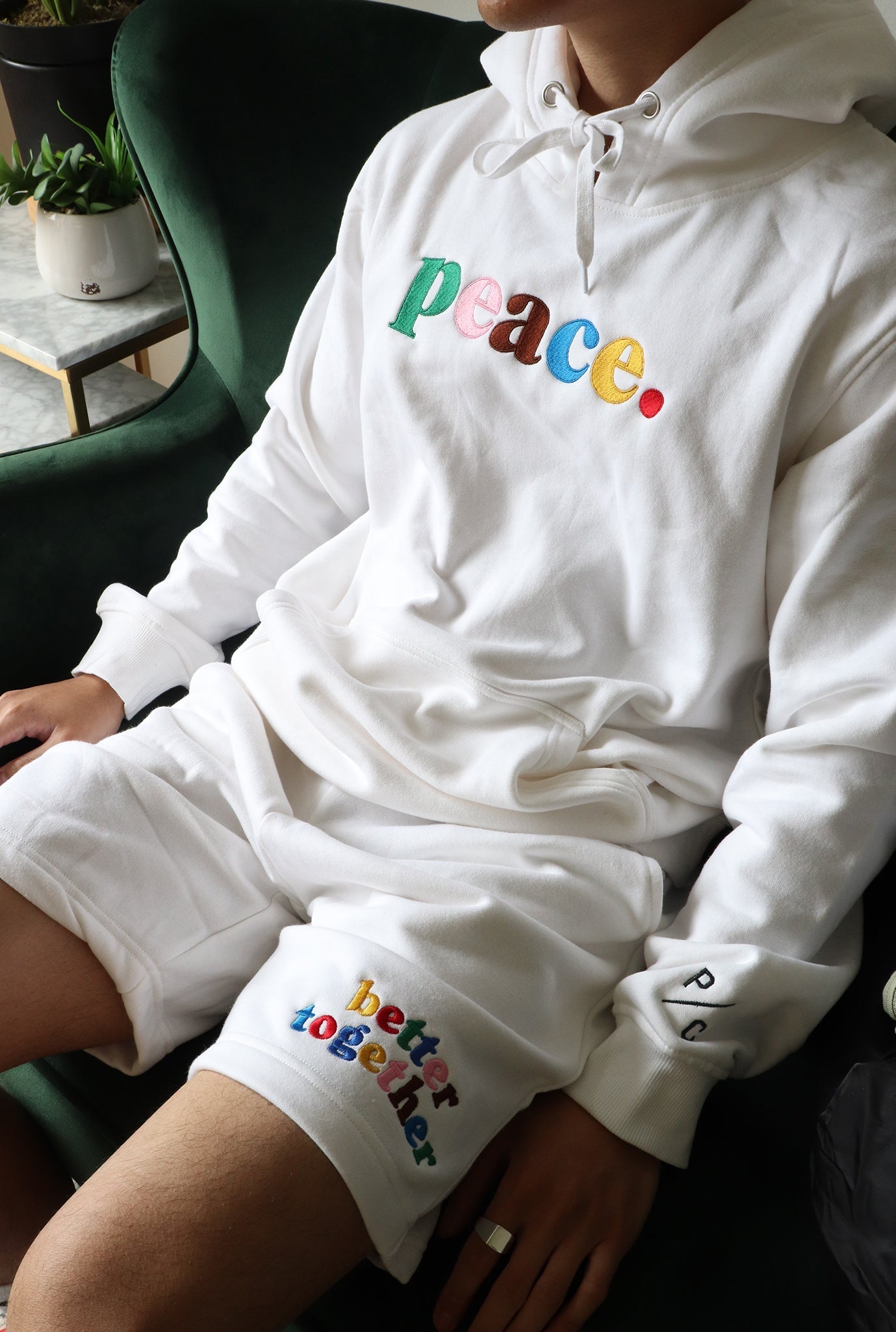 Better Together Multi Colour Fleece Shorts - White