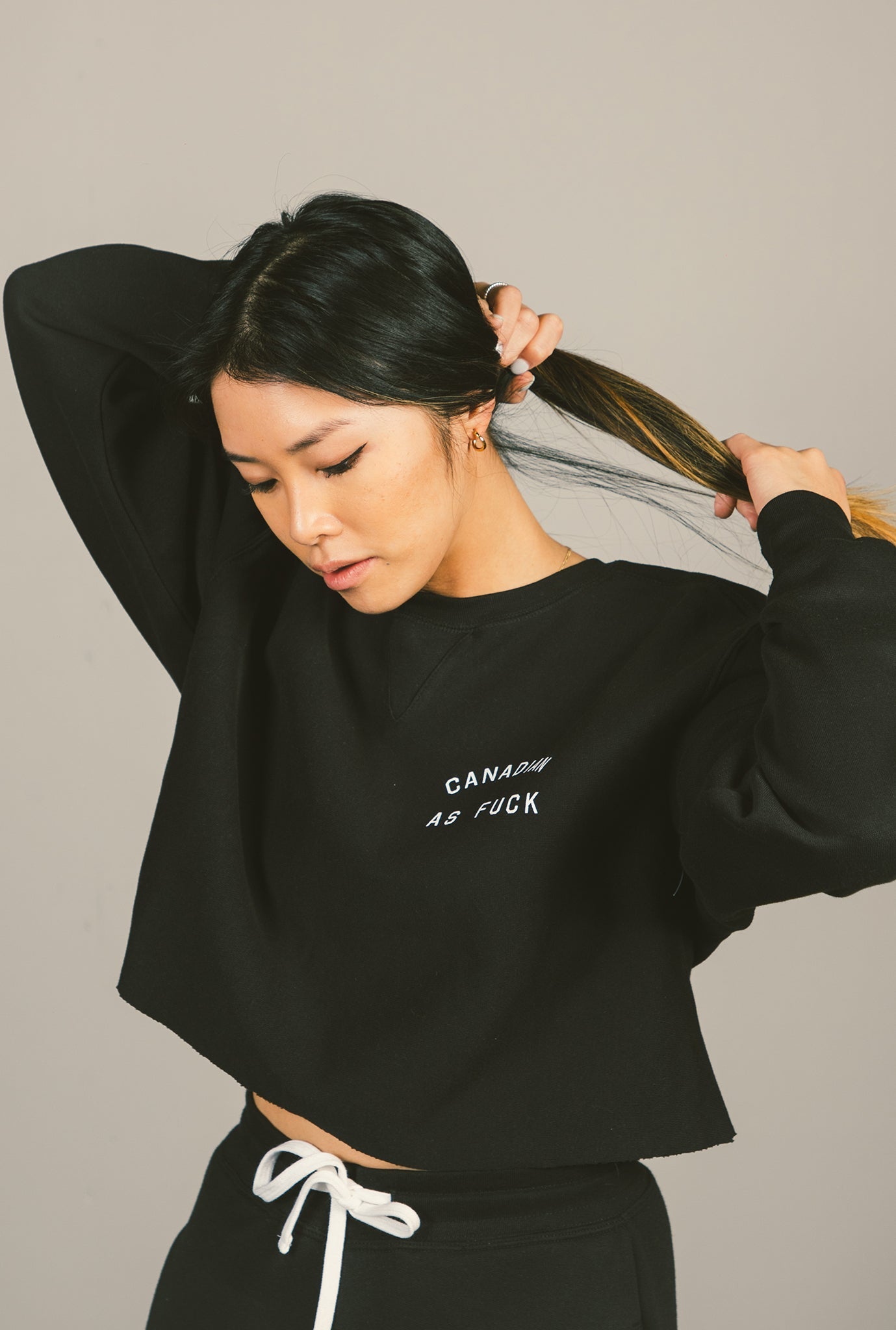 Canadian as Fuck Cropped Crewneck - Black