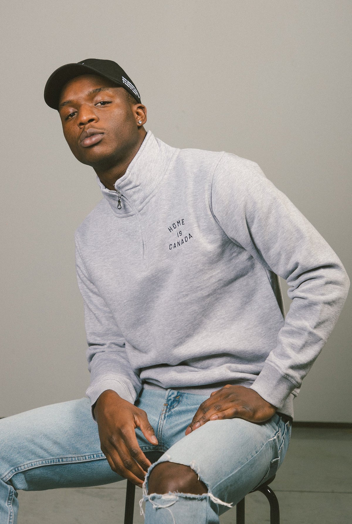 Home is Canada 1/4 Zip Sweater - Grey